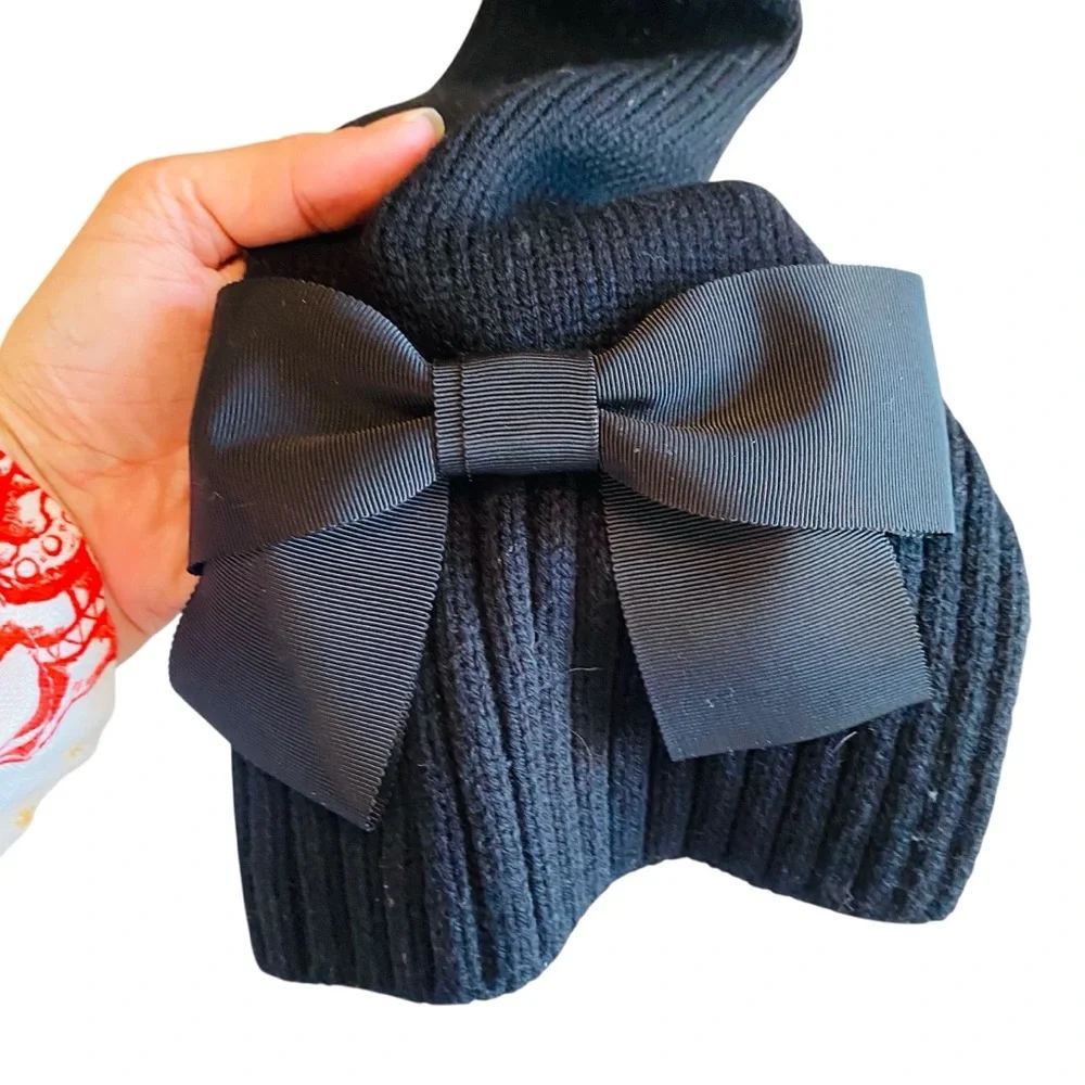 KATE SPADE Black Grosgrain Bow Knit Long Scarf